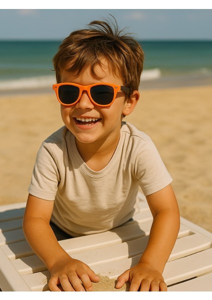 Kids Turuncu / Siyah Güneş Gözlüğü Çift Renk Çerçeve Uv 400 Korumalı Ce Belgeli