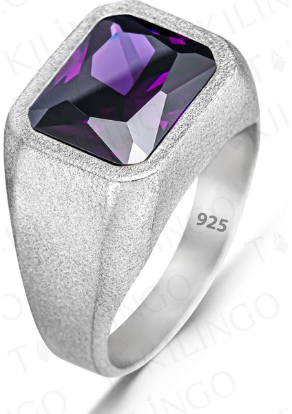 925 Ayar Gümüş Mor Zirkon Taşlı Sade Erkek Yüzük fiyatları