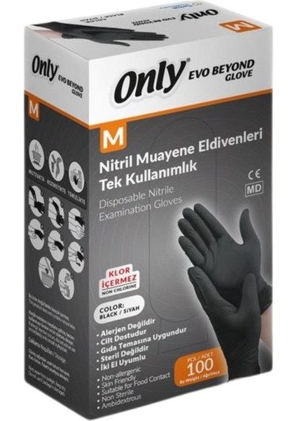 Evo Beyond Glove Nitril Siyah Pudrasız Muayene Eldiveni 400 Lü Set M - Medium - Orta (4PK*100) fiyatları