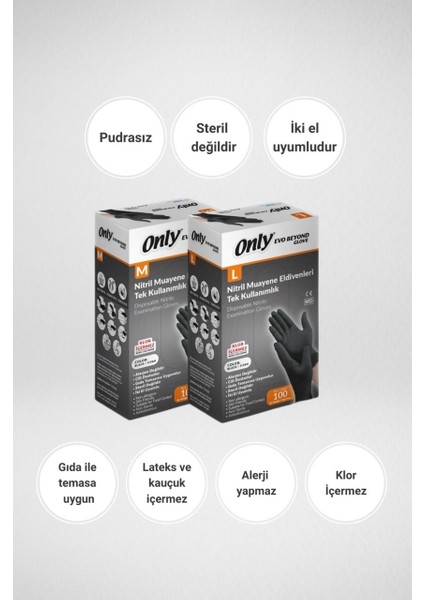 Evo Beyond Glove Nitril Siyah Pudrasız Muayene Eldiveni 400 Lü Set M - Medium - Orta (4PK*100) fırsatları