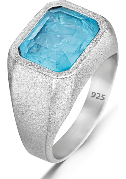 925 Ayar Gümüş Paraiba Taşlı Sade Erkek Yüzük fiyatları