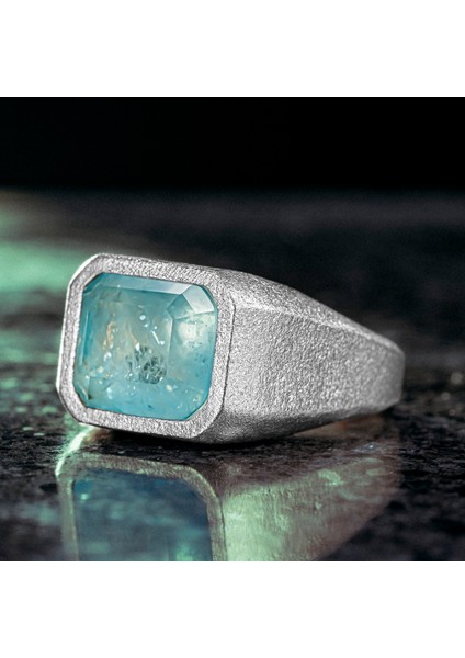 925 Ayar Gümüş Paraiba Taşlı Sade Erkek Yüzük modelleri