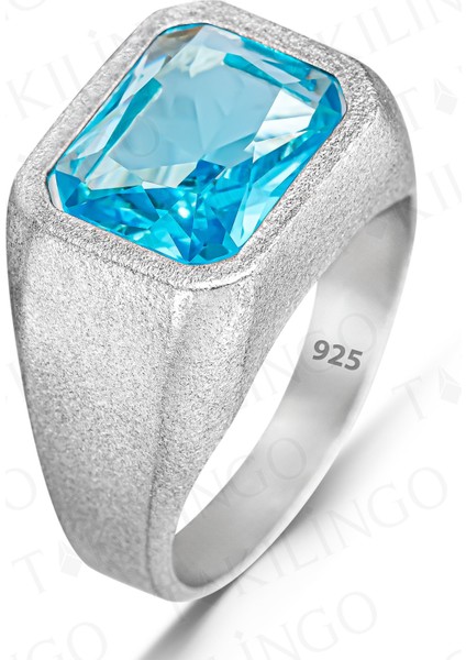 MH-152 925 Ayar Gümüş Akuamarin Taşlı Sade Erkek Yüzük fiyatları
