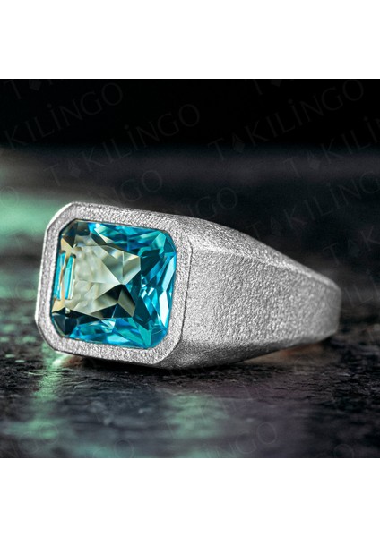 MH-152 925 Ayar Gümüş Akuamarin Taşlı Sade Erkek Yüzük modelleri