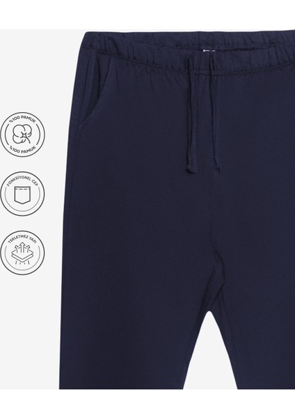 %100 Pamuk Premium Kumaş Kadın Pijama Altı Cepli Relax Fit Rahat Lastikli Ipli Terletmez Esnek Lacivert fiyatları