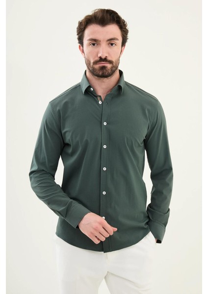 Gofreli Slim Fit Pamuk Erkek Gömlek 27081 fırsatları