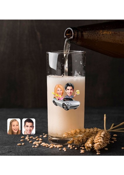 Kişiye Özel Sevgililer Temalı Renkli Hiball Bira Bardağı