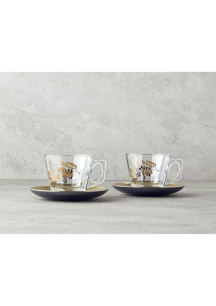 4 Parça Çay Fincanı Takımı, Gold, 2 Kişilik, Şık ve Zarif Tasarım