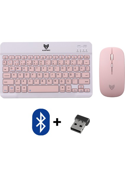 Km-33 Wireless Bluetooth Kablosuz Klavye Mouse Set Pembe Tablet,laptop, Telefon, Tv Uyumlu