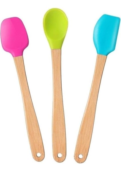 Renkli Bambu Saplı Silikon Spatula Seti, Uzun 26CM, 3'lü