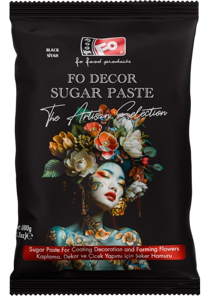 Siyah Fodekor Kaplama, Dekor ve Çiçek Yapımı için Şeker Hamuru 1 kg