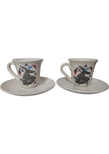 Renkli Ikili Kahve Fincanı Takımı, Şık ve Detaylı Tasarım