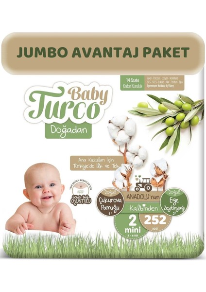 Bebek Bezi Doğadan Beden:2 (3-6kg) Mini 252 Adet Jumbo Avantaj Pk