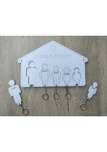 Kişiye Özel Aile Temalı Anahtarlık Seti - Ev Şeklinde Duvar Askısı ile (5 Kişilik) fiyatları