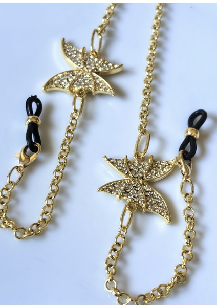 Gözlük Zinciri Zirkon Taşlı Kelebek Figürlü Altın kaplama Zincirli modelleri