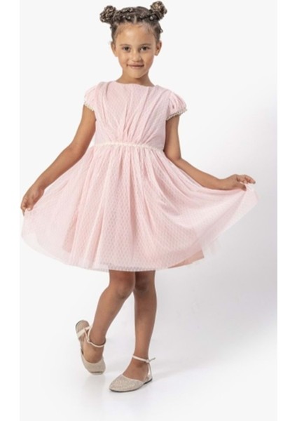 Puanlı Tül Elbıse Pudra