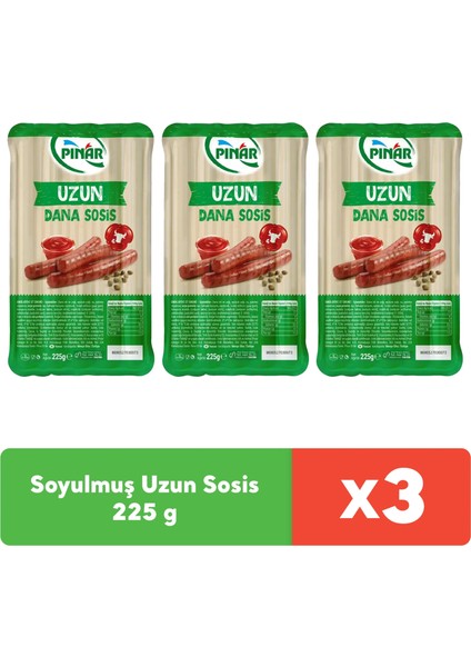 Soyulmuş Dana Uzun Sosis 225 g x 3 adet