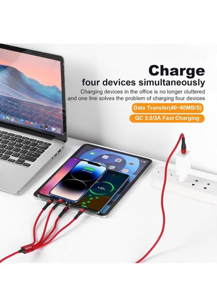 Çoklu Telefon Şarj Kablosu, Çoklu USB C Kablosu, Sıqıwo Tip C Fast Charger Qc 3.0 Senkronizasyon Kablosu Örgülü 4 USB C Bağlantı Kablosu fiyatları
