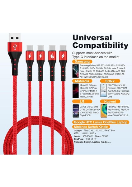 Çoklu Telefon Şarj Kablosu, Çoklu USB C Kablosu, Sıqıwo Tip C Fast Charger Qc 3.0 Senkronizasyon Kablosu Örgülü 4 USB C Bağlantı Kablosu modelleri