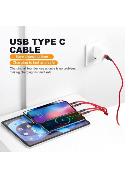Çoklu Telefon Şarj Kablosu, Çoklu USB C Kablosu, Sıqıwo Tip C Fast Charger Qc 3.0 Senkronizasyon Kablosu Örgülü 4 USB C Bağlantı Kablosu indirimleri