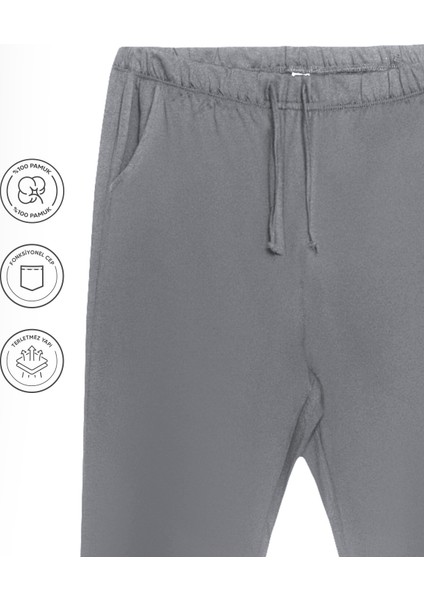 %100 Pamuk Premium Kumaş Kadın Pijama Altı Cepli Relax Fit Rahat Lastikli Ipli Terletmez Esnek Gri fiyatları
