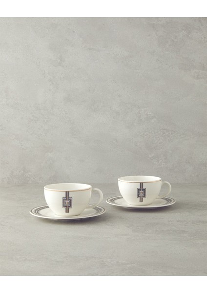 Şık 4'lü Porselen Fincan Takımı, Siyah, 2 Kişilik, Kaliteli ve Zarif Tasarım