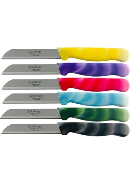 Renkli Tırtıklı Meyve ve Sebze Bıçağı Seti, 6'lı, Mermer Desenli