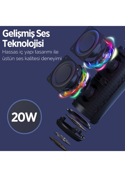 Nowgo F6 20W Rgb Speaker Su Geçirmez Taşınabilir Kablosuz Bluetooth Hoparlör Gri fırsatları