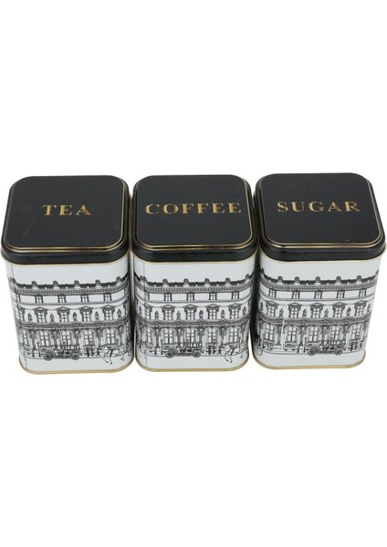 Çok Renkli 3'lü Kare Metal Saklama Kabı Seti, 8.7X8.7X12.5 cm