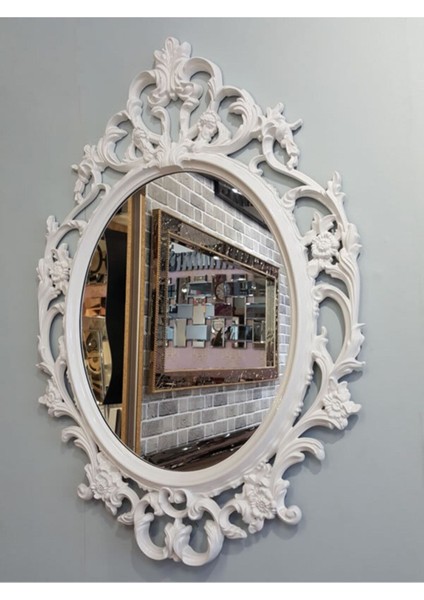 Şık Beyaz Vintage Dekoratif Ayna, Modern ve Zarif Tasarım