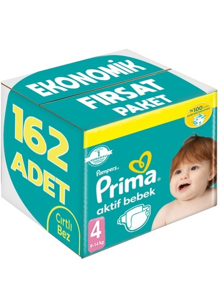 Bebek Bezi Beden:4 (9-14KG) Maxi 162 Adet Ekonomik Fırsat Pk