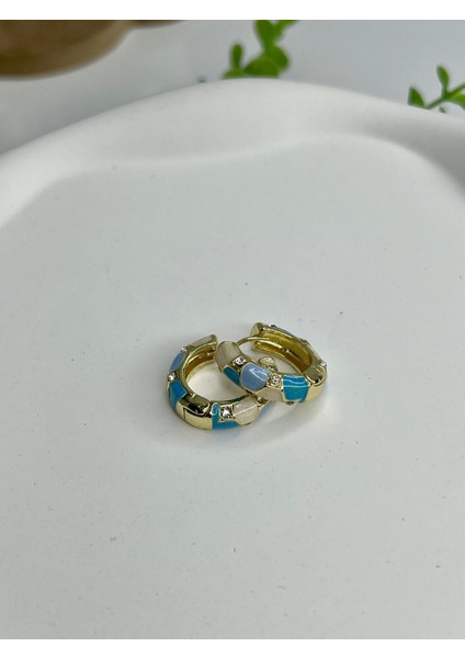 Mineli Taşlı Turkuaz Tonlar Halka Küpe (2cm)