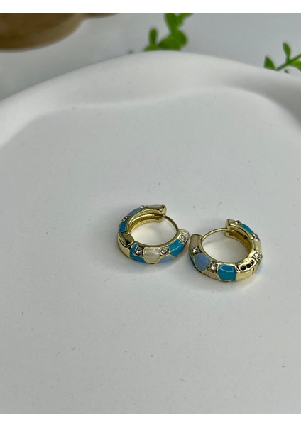 Mineli Taşlı Turkuaz Tonlar Halka Küpe (2cm) fiyatları