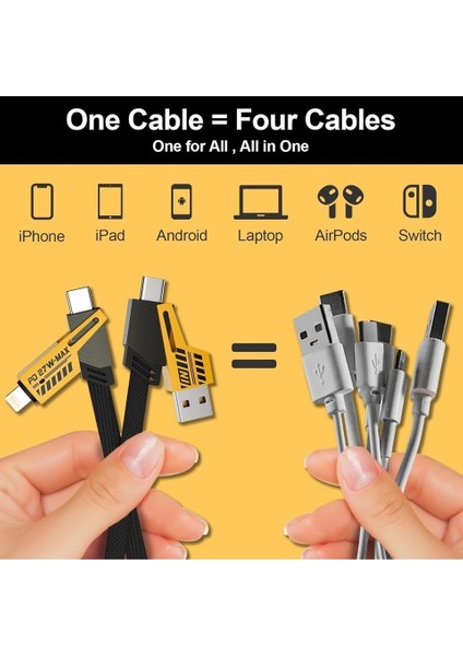 4in1 Pd 65 Watt Type-C/27 Watt iPhone Halat Örgü Kırılmaz Uç 1 Metre Hızlı Şarj ve Data Kablosu indirimleri