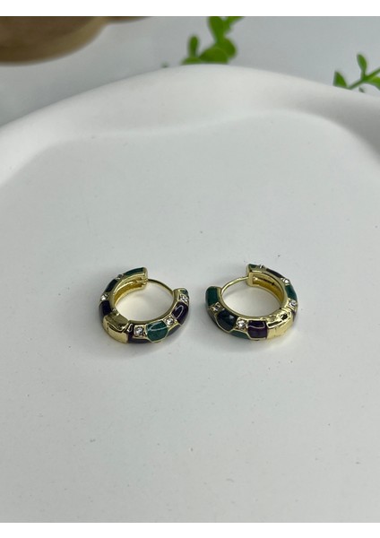 Mineli Taşlı Halka Küpe 2cm (Yeşil Tonlarda) modelleri