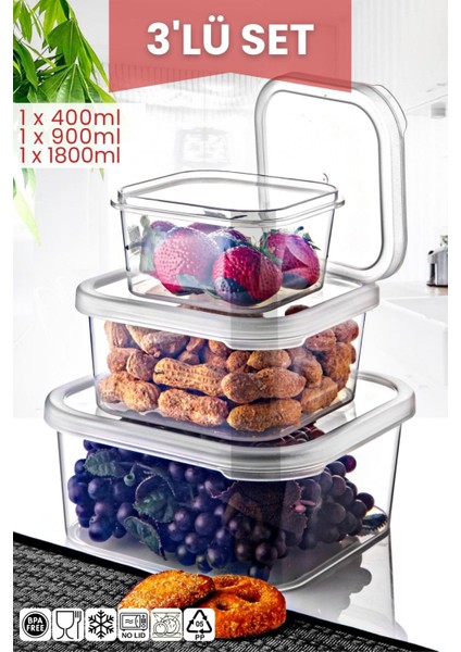 3 Parça Kare Çok Amaçlı Saklama Kabı Seti, Beyaz, Pratik ve Şık Saklama Çözümü