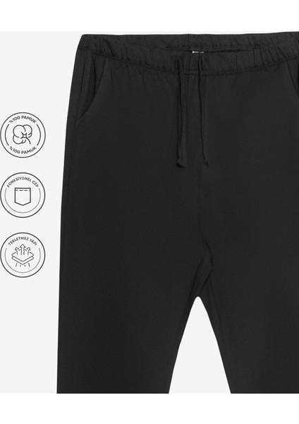 %100 Pamuk Kadın 2'li Premium Kumaş Pijama Altı Cepli Ipli Relax Fit Terletmez Esnek Siyah-Lacivert fırsatları