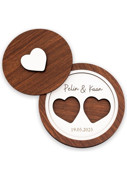 Kişiye Özel Isimli Yuvarlak Yüzük Kutusu Nişan Evlilik Teklifi ve Söz Organizasyon Ahşap Takı Kutusu Hediyelik Isme Özel