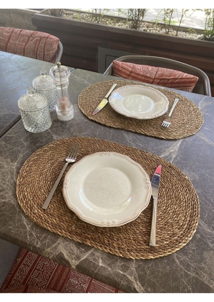 Dörtlü Hasır Bambu Servis Altlığı, Oval, 30X45CM, Kahverengi