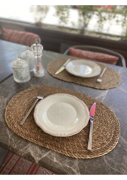 Dörtlü Hasır Bambu Servis Altlığı, Oval, 30X45CM, Kahverengi fiyatları