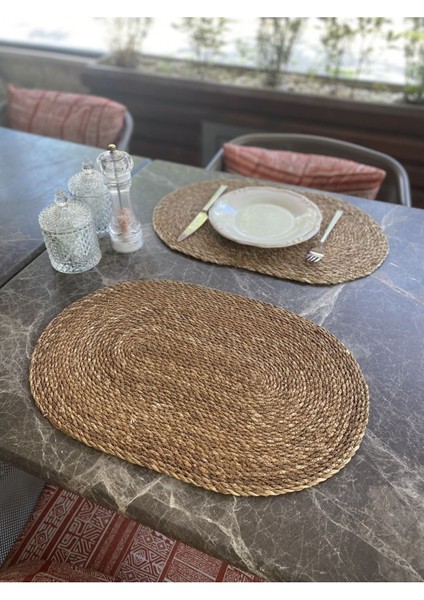 Dörtlü Hasır Bambu Servis Altlığı, Oval, 30X45CM, Kahverengi modelleri