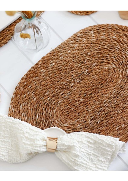 Dörtlü Hasır Bambu Servis Altlığı, Oval, 30X45CM, Kahverengi fırsatları
