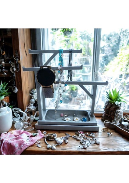 Gri Takı Standı, Şık ve Düzenli Saklama Çözümü