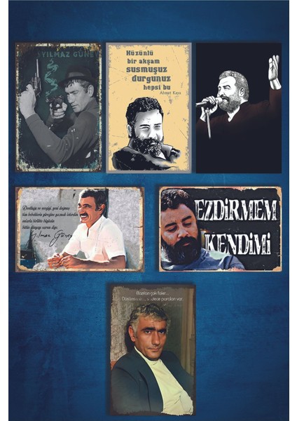 Renkli 6'lı Ahşap Poster Seti, 15X20 Cm, Retro Tarz, Duvar Dekoru