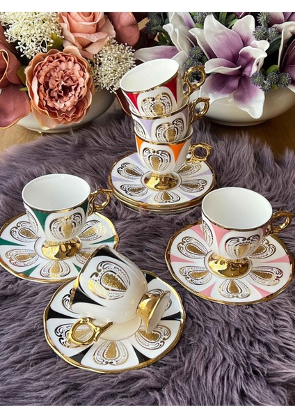 Renkli 12 Parça Çay Fincan Takımı, 6 Kişilik, Şık ve Kullanışlı Set