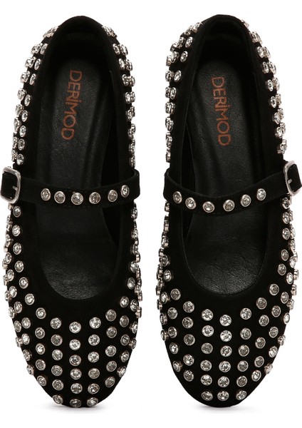 Kadın Siyah Taşlı Deri Babet 25AFD140014