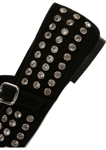 Kadın Siyah Taşlı Deri Babet 25AFD140014