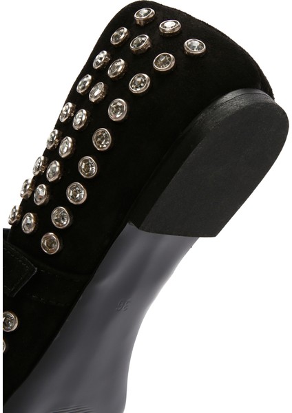 Kadın Siyah Taşlı Deri Babet 25AFD140014