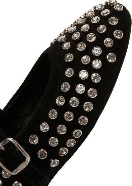 Kadın Siyah Taşlı Deri Babet 25AFD140014