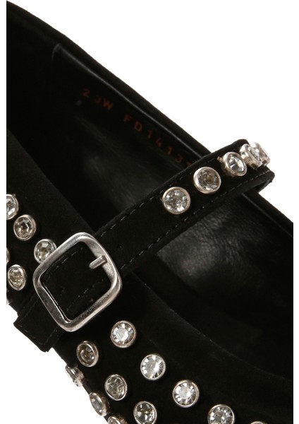 Kadın Siyah Taşlı Deri Babet 25AFD140014